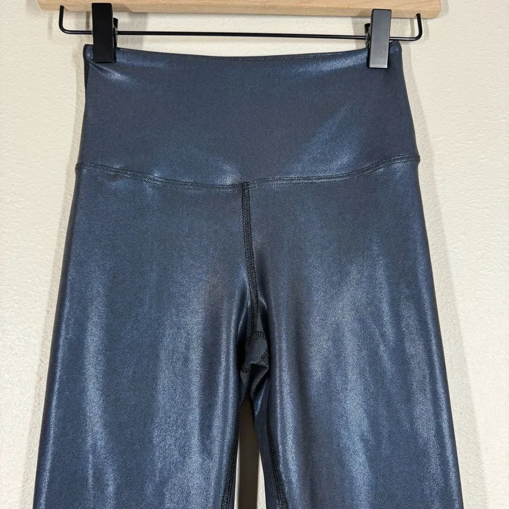 Carbon38 Blue Shiny Metallic Dot Full Length Leggings Women’s Size Small